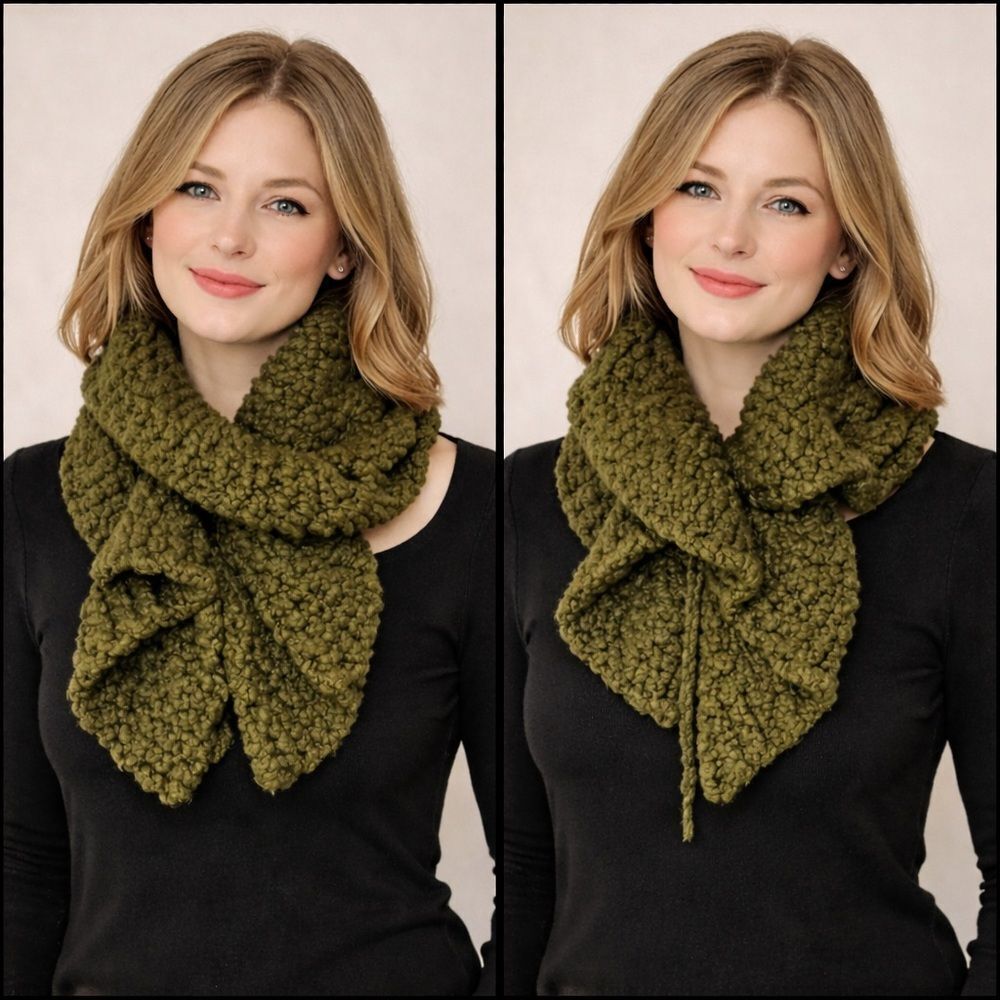 HAND CRAFTED Luxury Yarn SOFT Merino Wool ruffle chunky knit scarf Fall sage